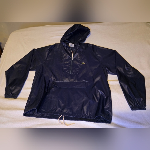 Vintage Lacoste Navy Hooded Packable Windbreaker Pullover Sz L